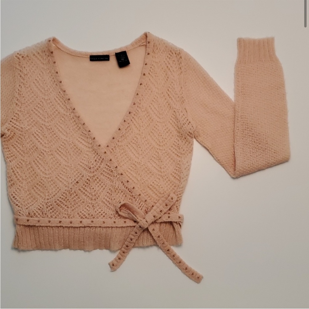 Moda International | Wrap Sweater Cropped Light Pink Women’s Size Medium